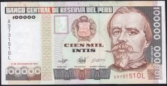 Peru 100000 İntis 1989 Çilaltı ( Kat Yok Hafif leke var ) Pick 145
