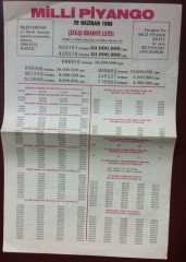 1986 29 HAZİRAN PİYANGO LİSTESİ