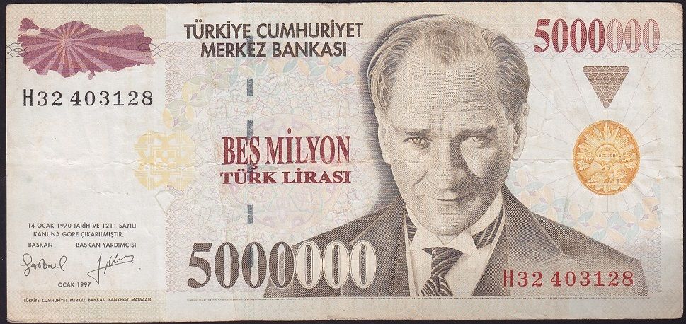 7.Emisyon 5 000 000 Lira H32 403128 Çok Temiz