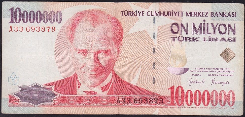 7.Emisyon 10 000 000 Lira A33 693879 Çok Temiz