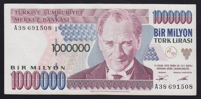 7.EMİSYON 1.TERTİP 1 000 000 LİRA A38 691508 ÇÇT