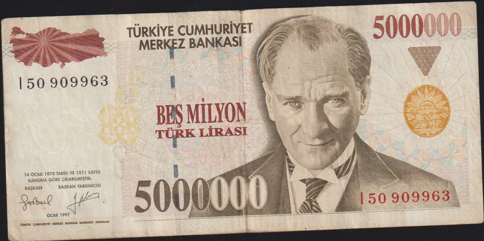 7.Emisyon 5 000 000 Lira I50 909963 Çok Temiz