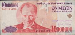 7.Emisyon 10 000 000 Lira C49 314204 Çok Temiz