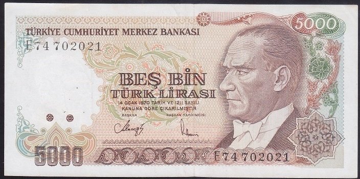 7.EMİSYON 3.TERTİP 5000 LİRA E74 702021 ÇÇT