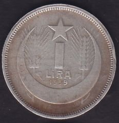 1939 Yılı 1 Lira Gümüş