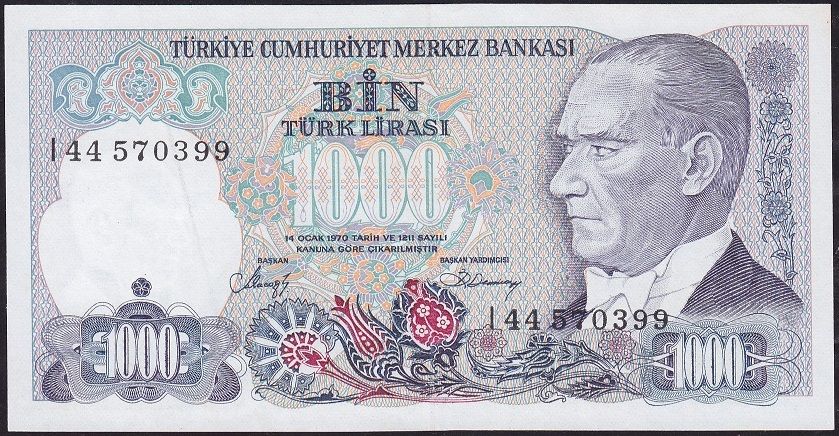 7.Emisyon 2.Tertip 1000 Lira I44 570399 Çilaltı Çil