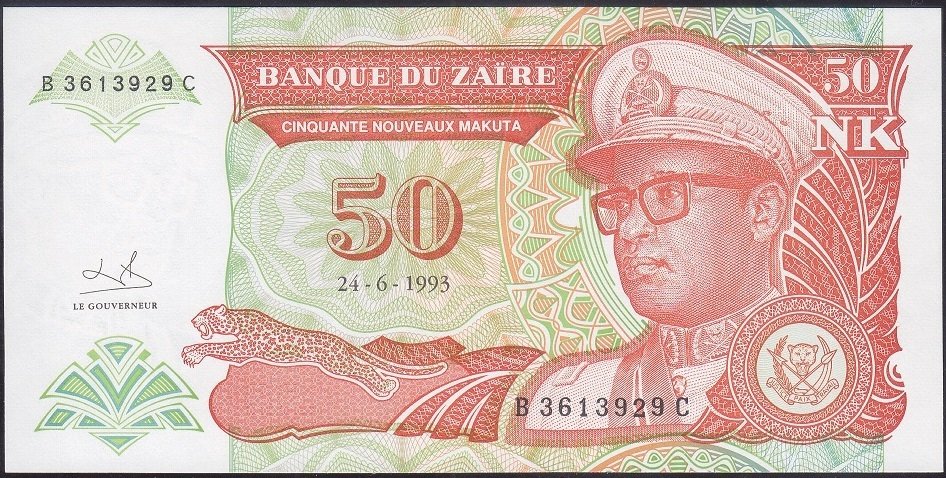 Zaire 50 Nouveaux Makuta 1993 ÇİL Pick 51