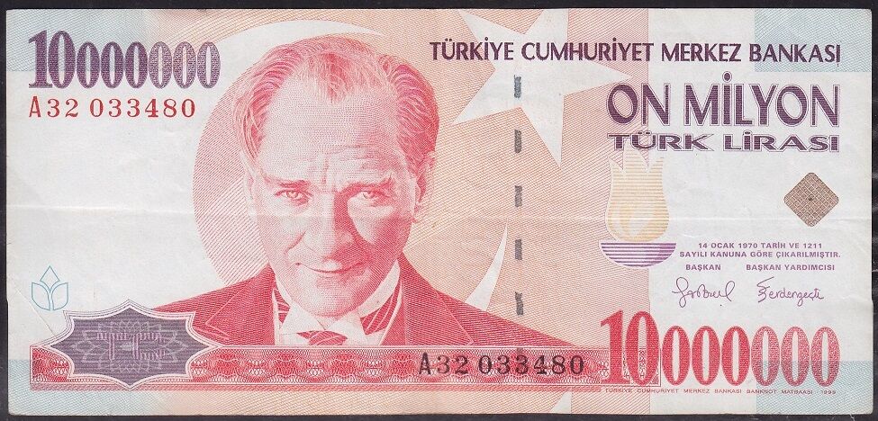 7.Emisyon 10 000 000 Lira A32 033480 Çok Temiz