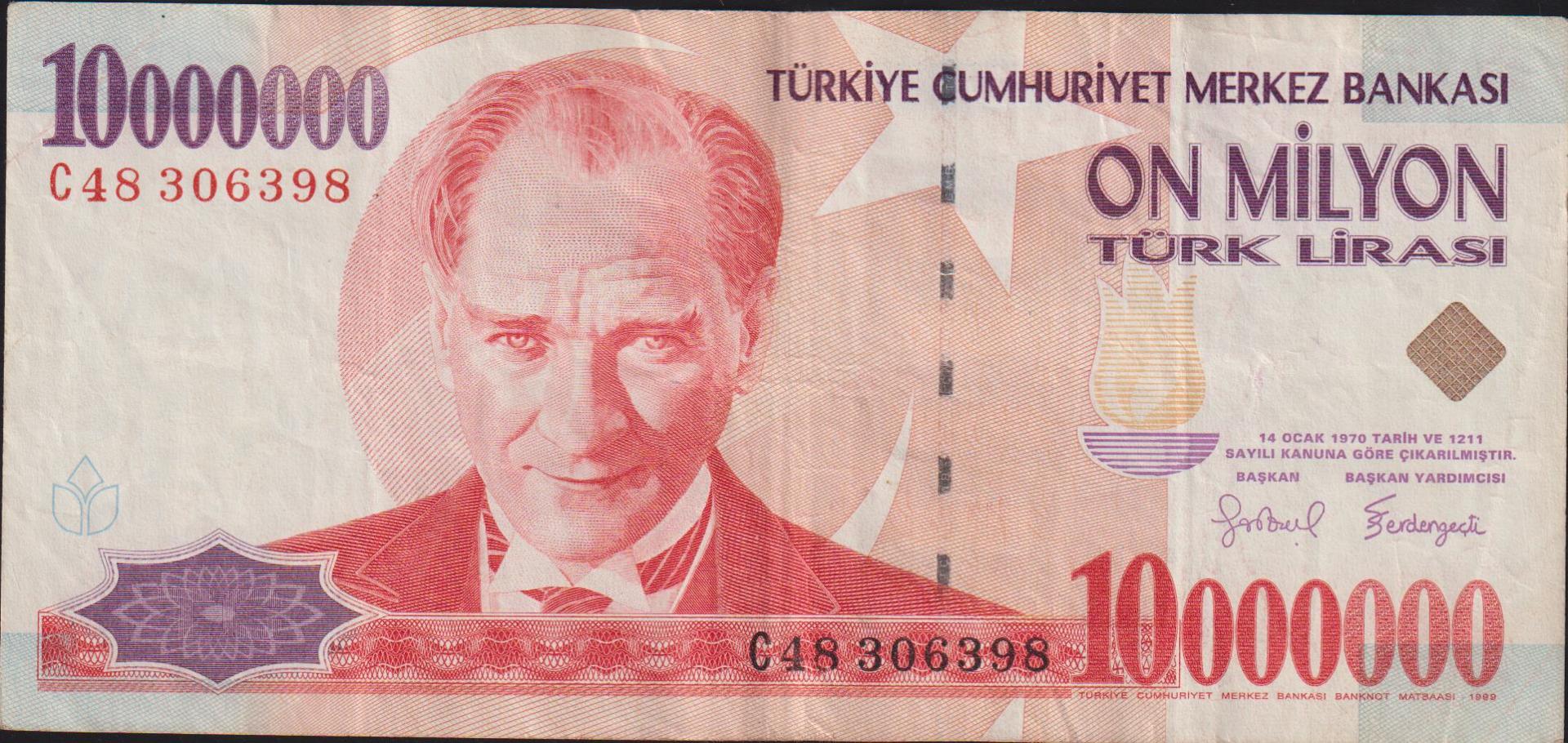 7.Emisyon 10 000 000 Lira C48 306398 Çok Temiz