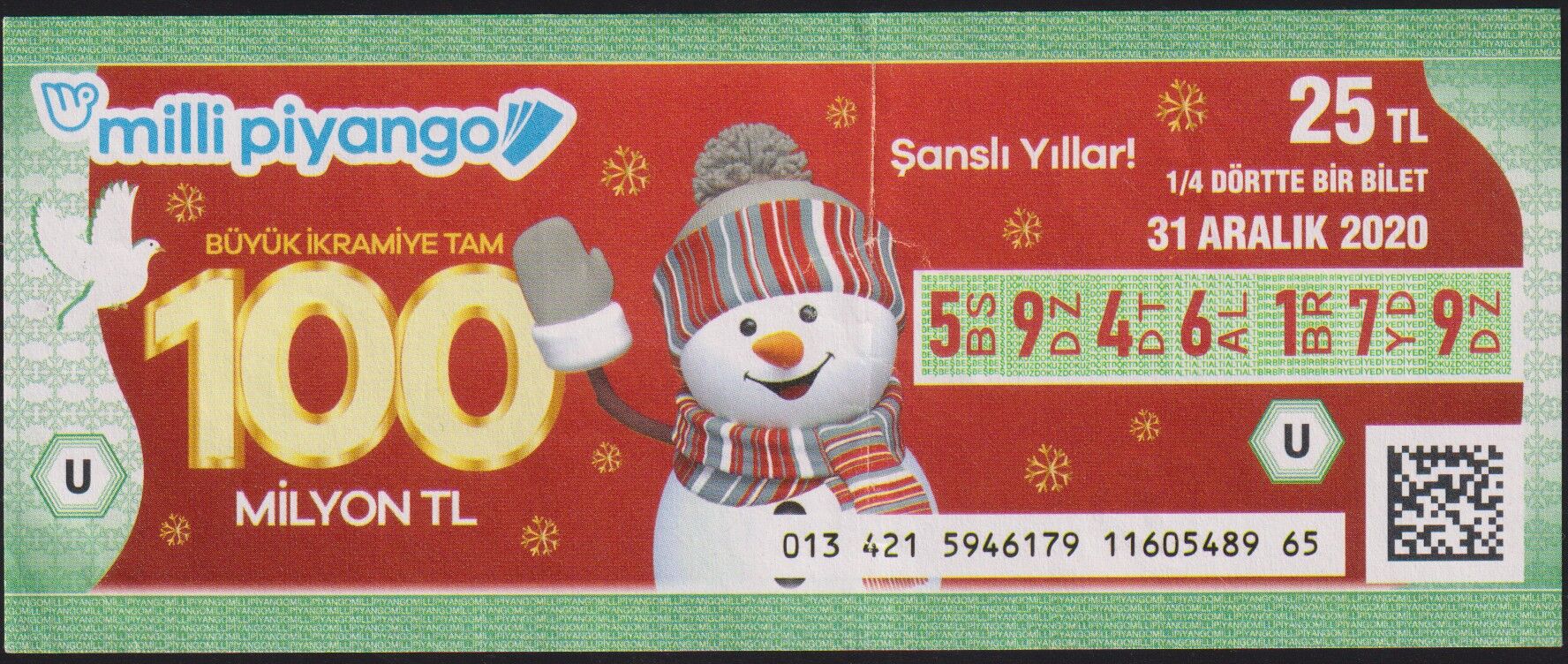 2020 31 Aralık Çeyrek Bilet - U Serisi