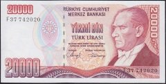 7.Emisyon 1.Tertip 20000 Lira F37 742020 Çil