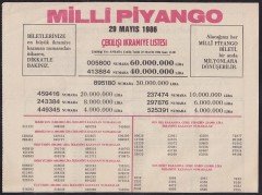 1986 29 MAYIS PİYANGO LİSTESİ