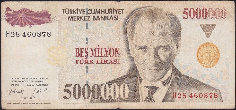 7.Emisyon 5 000 000 Lira H28 460878 Temiz