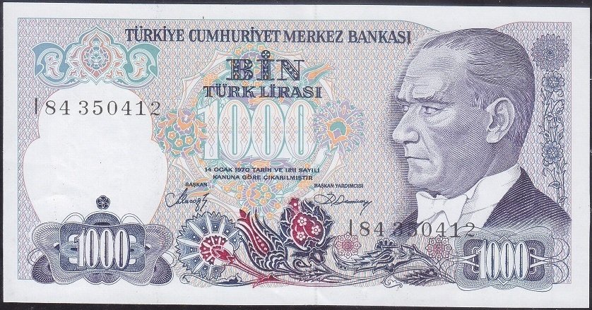 7.Emisyon 2.Tertip 1000 Lira I84 350412 Çilaltı