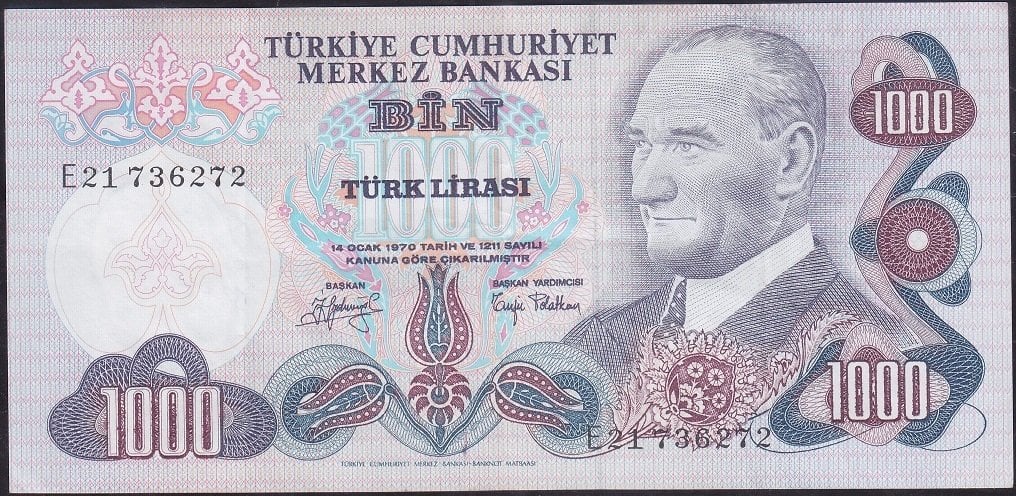 6.Emisyon 2.Tertip 1000 Lira E21 736272 Çok Çok Temiz