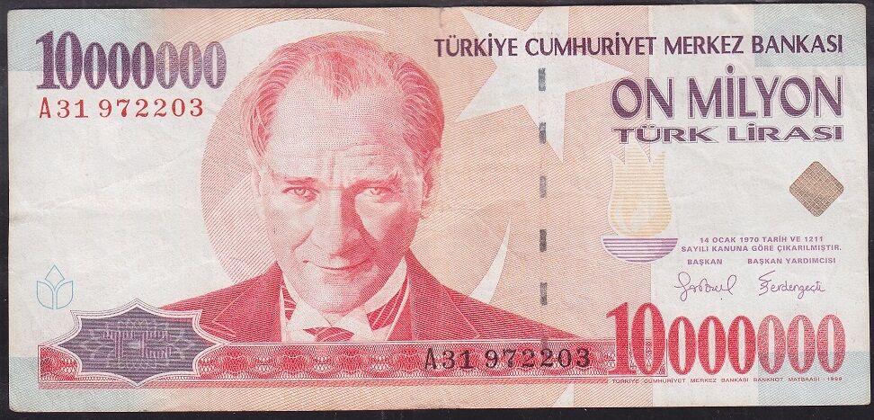 7.Emisyon 10 000 000 Lira A31 972203 Çok Temiz