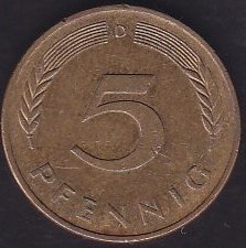Almanya 5 Pfennig 1989 D