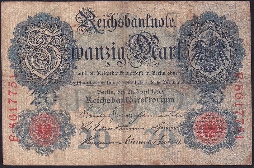 Almanya 20 Mark 1910 Çok Temiz