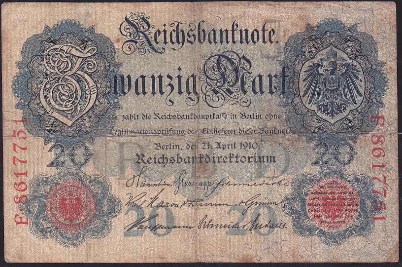 Almanya 20 Mark 1910 Çok Temiz