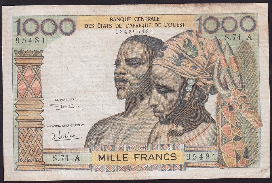 Batı Afrika Devletleri 1000 Frank 1959 Çok Temiz+ ( Fildişi Sahili ) Pick 103A/f
