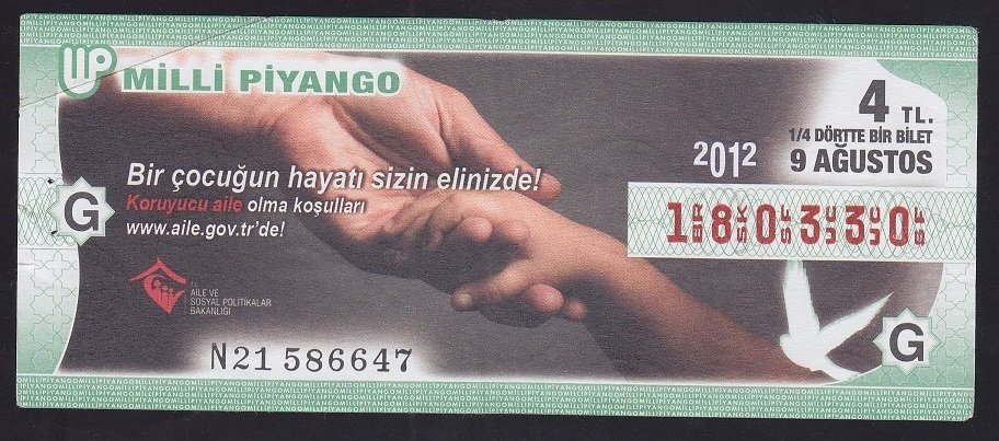 2012 9 AĞUSTOS ÇEYREK BİLET-KORUYUCU AİLE
