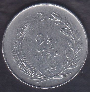 1966 YILI 2.5 LİRA ( DÜZ ) eski para mezat