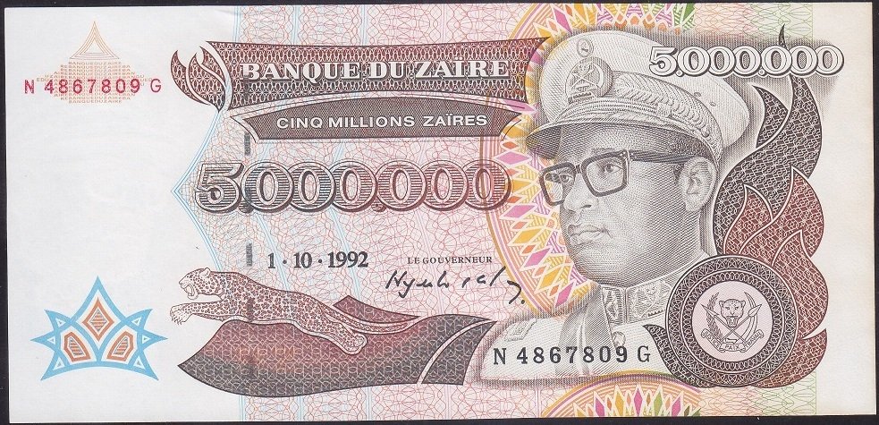 Zaire 5000000 Zaires 1992 Çilaltı Çil Pick 46