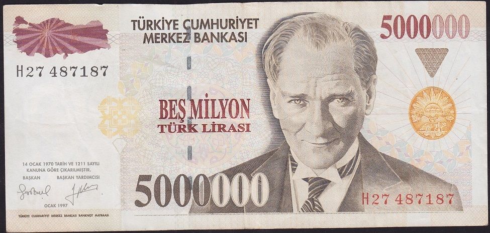 7.Emisyon 5 000 000 Lira H27 487187 Çok Temiz+