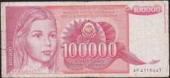 YUGOSLAVYA 100000 DİNAR 1989 TEMİZ