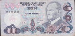 6.EMİSYON 1.TERTİP 1000 LİRA A89 385182 ÇOK TEMİZ