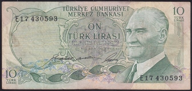 6.EMİSYON 1.TERTİP 10 LİRA E17 430593 ÇOK TEMİZ