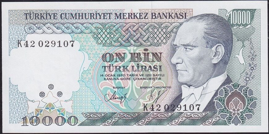 7.Emisyon 4.Tertip 10000 Lira K42 029107 Çil
