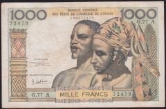 Batı Afrika Devletleri 1000 Frank 1959 Çok Temiz+ ( Fildişi Sahili ) Pick 103A/f