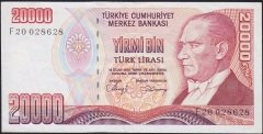 7.Emisyon 1.Tertip 20000 Lira F20 028628 Çok Temiz+