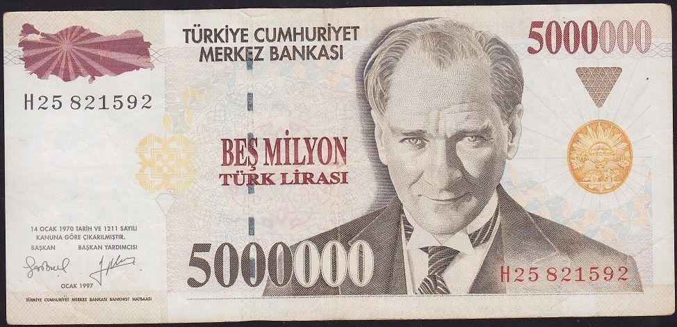 7.Emisyon 5 000 000 Lira H25 821592 Çok Temiz