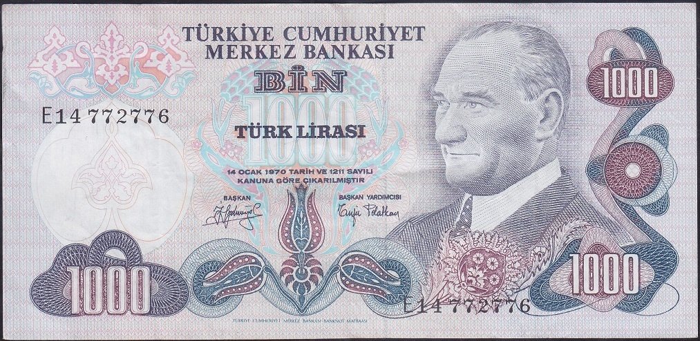 6.Emisyon 2.Tertip 1000 Lira E14 772776 Çok Temiz +