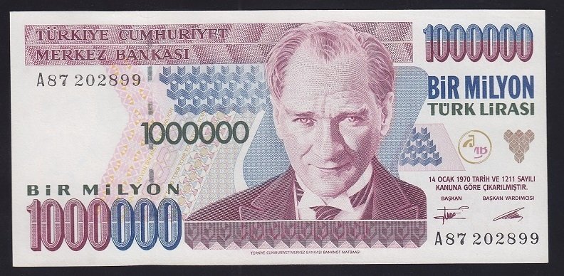7.EMİSYON 1.TERTİP 1 000 000 LİRA A87 202899 ÇÇT +