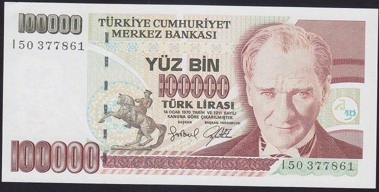 7.EMİSYON 3.TERTİP 100000 LİRA I50 377861 ÇİLALTI ÇİL