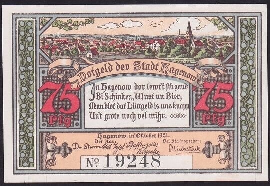 Almanya 75 Pfennig Notgeld 1921 Çil