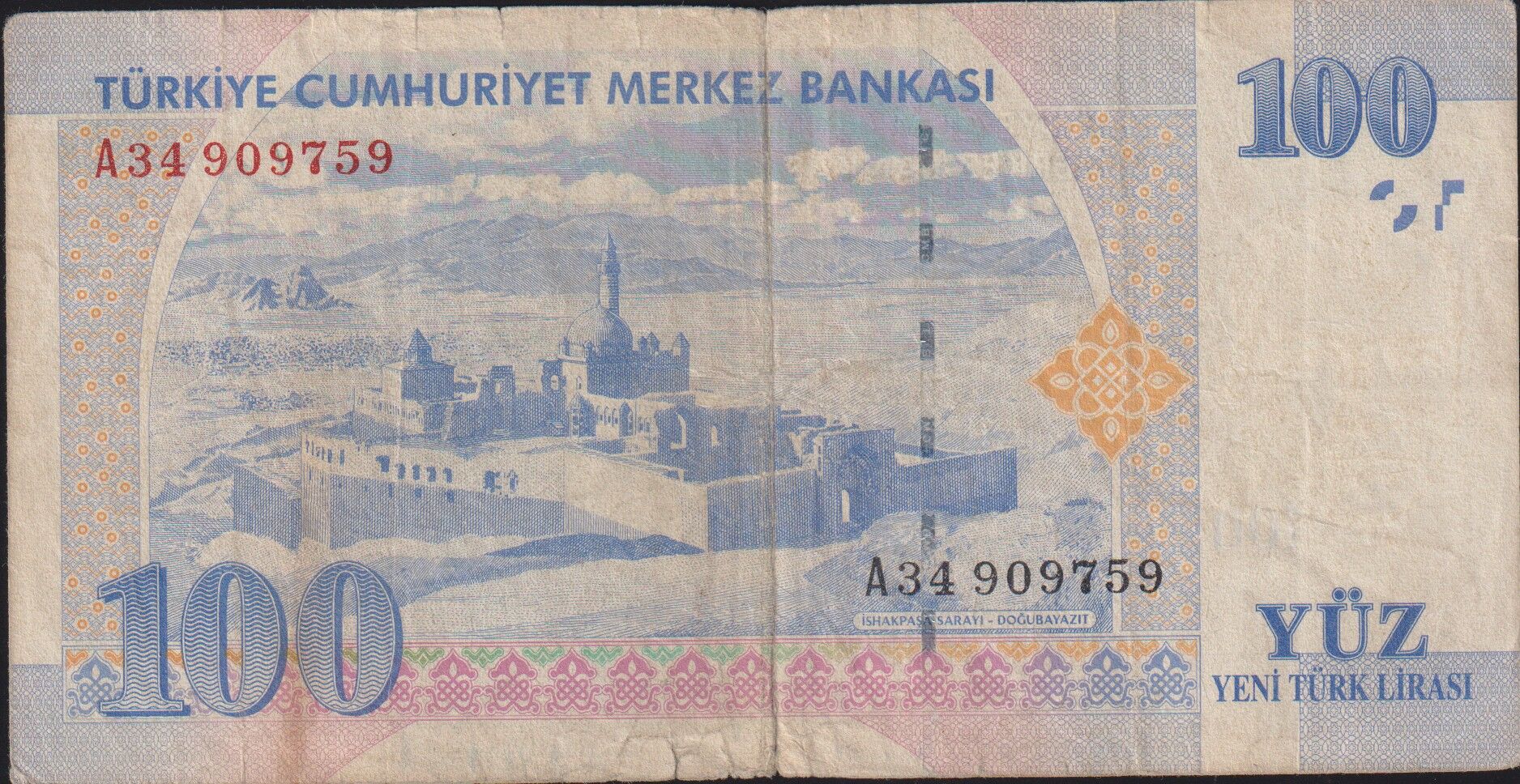 8.Emisyon 100 YTL A34 909759 Temiz