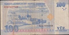 8.Emisyon 100 YTL A34 909759 Temiz