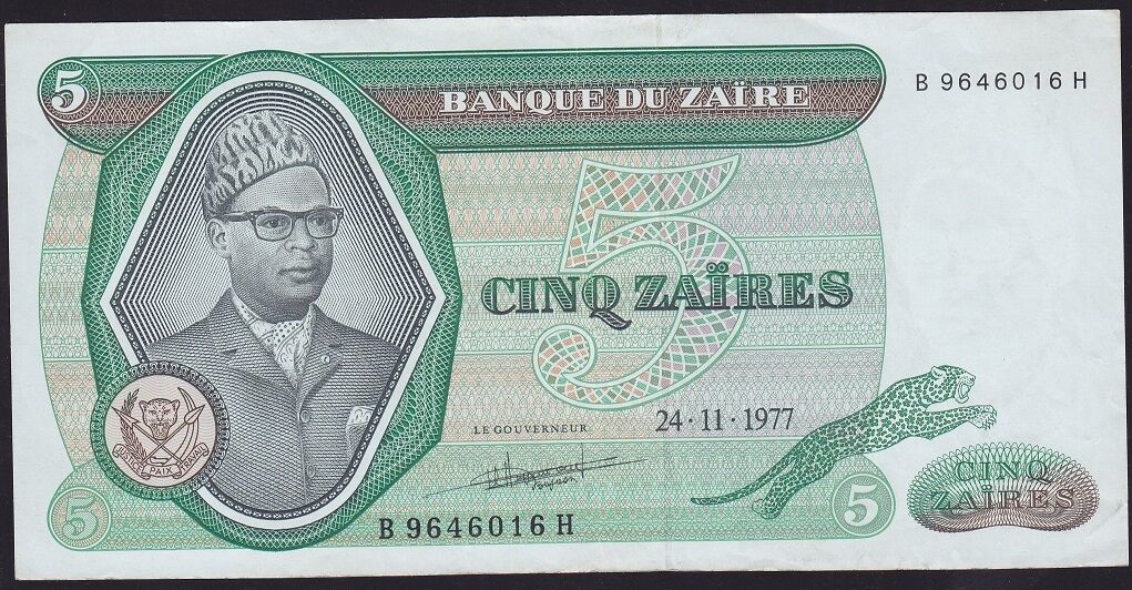 Zaire 5 Zaires 1977 Çok Çok Temiz+