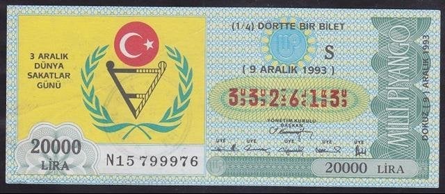 1993 9 ARALIK ÇEYREK BİLET S SERİSİ - 3 Aralık Sakatlar Günü