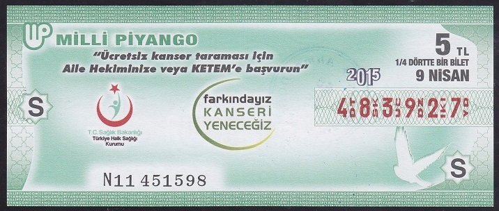 2015 9 NİSAN ÇEYREK BİLET - S SERİSİ