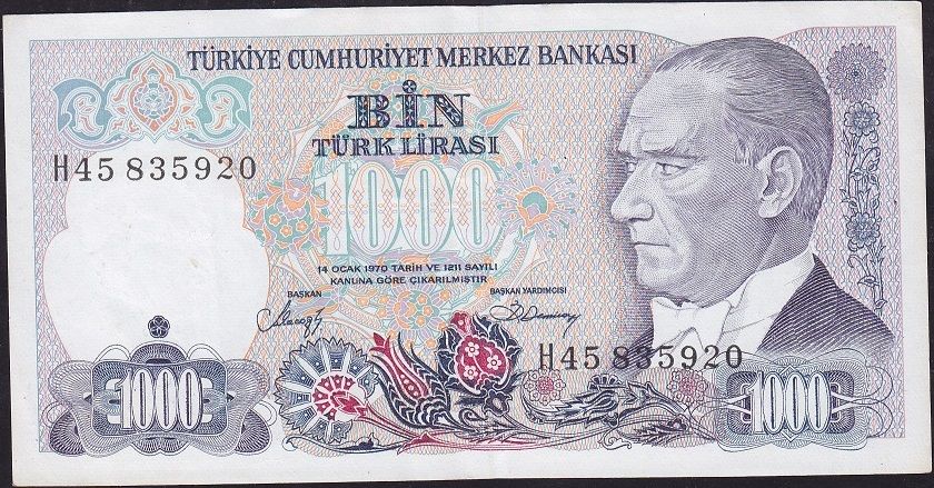 7.Emisyon 2.Tertip 1000 Lira H45 835920 Çok Temiz+