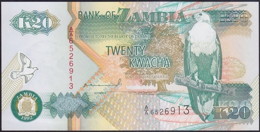Zambia 20 Kwacha 1992 Çil Pick 36a ( AA )