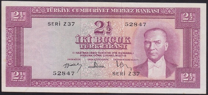 5.EMİSYON 3.TERTİP 2.5 LİRA Z37 52847 ÇÇT ÇİLALTI ( DÜZELTME VAR) eski para mezat
