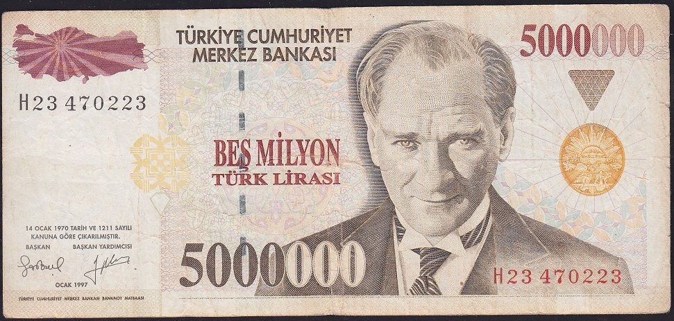 7.Emisyon 5 000 000 Lira H23 470223 Çok Temiz