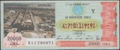 1991 9 Ağustos Yarım Bilet - Y Serisi