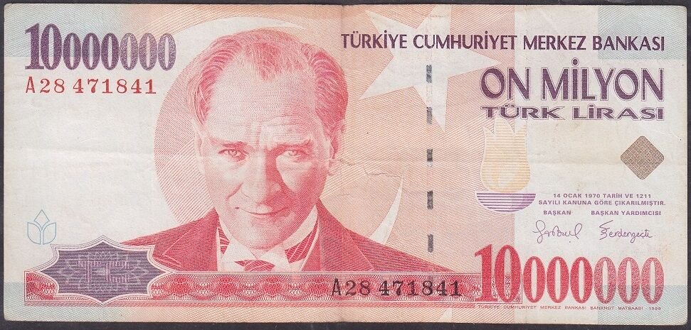 7.Emisyon 10 000 000 Lira A28 471841 Çok Temiz
